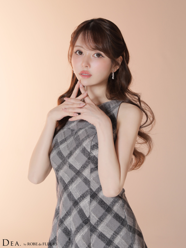 ツイードチェックノースリーブフレアミニキャバドレス(DE4620)