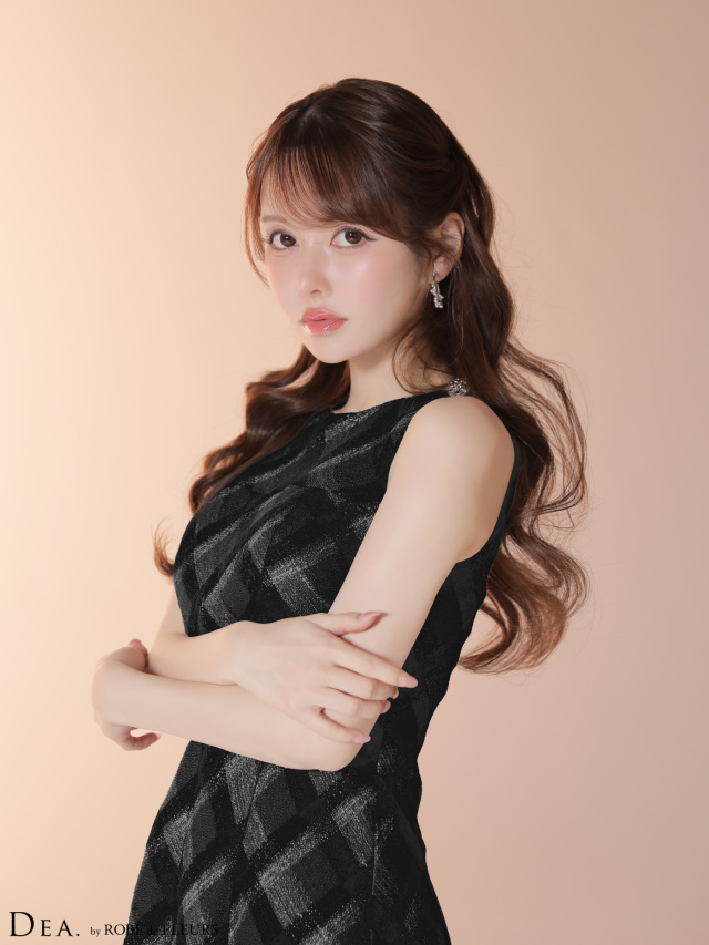 ツイードチェックノースリーブフレアミニキャバドレス(DE4620)