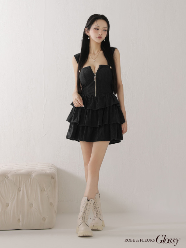 XSサイズあり】2wayフーディーバストジップティアードフレアミニ