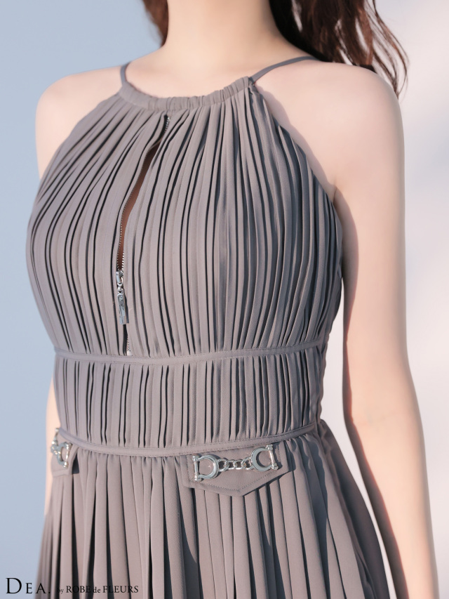 XSサイズあり】プリーツホルターネックティアードフレアミニキャバ