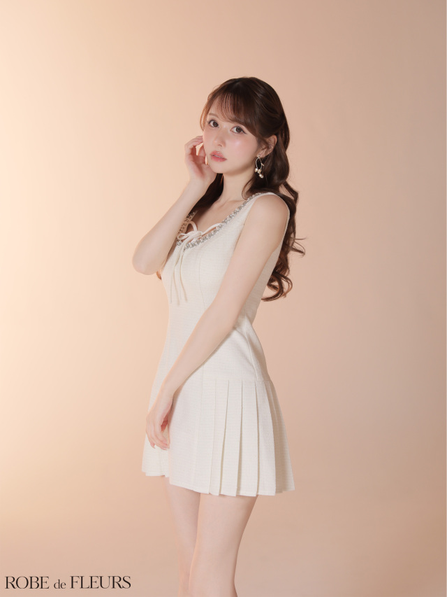 XSサイズあり】ラメツイードビジューラインミニキャバドレス (fm4631)