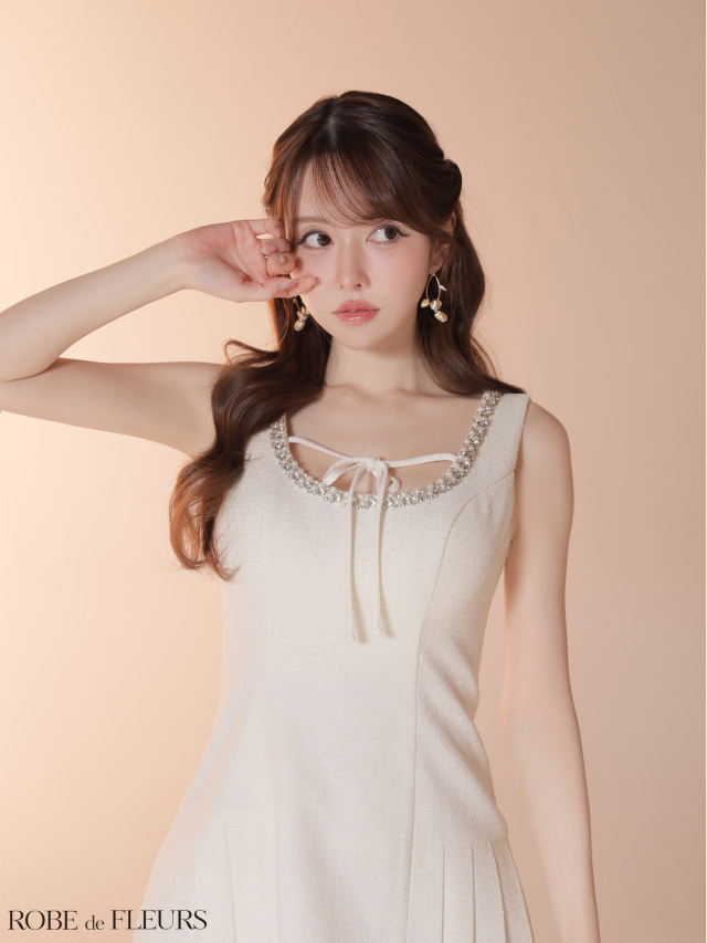 XSサイズあり】ラメツイードビジューラインミニキャバドレス (fm4631)