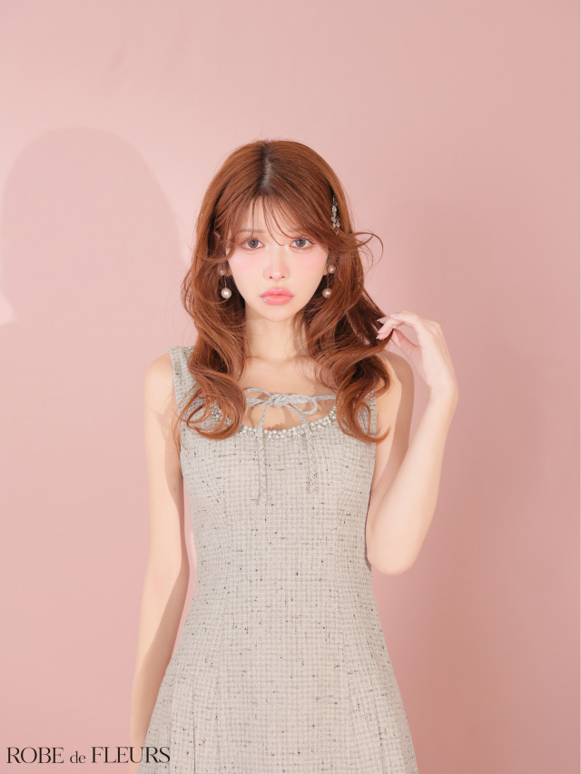 XSサイズあり】ラメツイードビジューラインミニキャバドレス (fm4631)