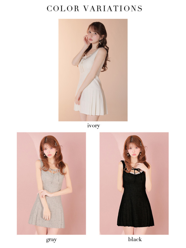 XSサイズあり】ラメツイードビジューラインミニキャバドレス (fm4631)