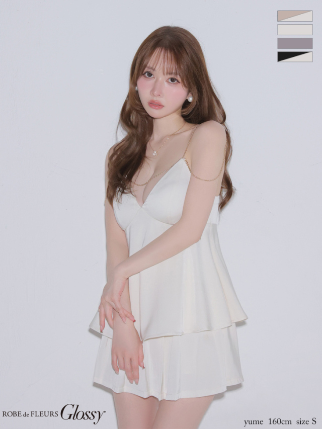 XSサイズあり】チェーンサテンセットアップミニキャバドレス (GL4640)