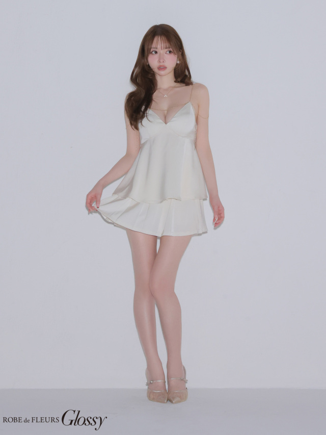 XSサイズあり】チェーンサテンセットアップミニキャバドレス (GL4640)
