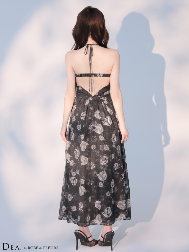 XS～Lサイズあり】フラワージャガードシフォンホルターネックロング