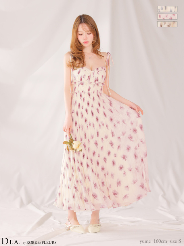 XS〜Lサイズあり】プリーツフラワーシフォンロングキャバドレス