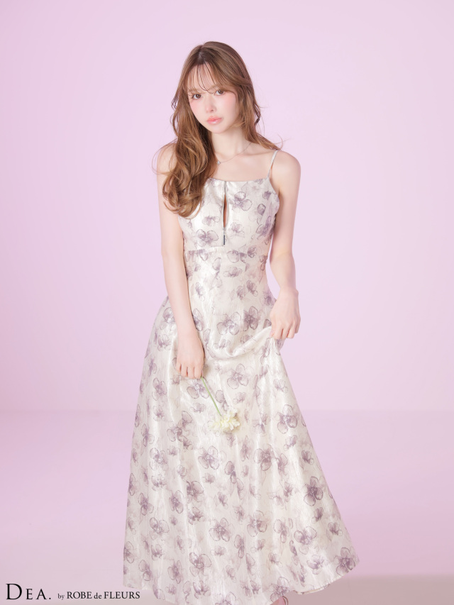 XS～Lサイズあり】バックオープンフラワーサテンフレアロングキャバ