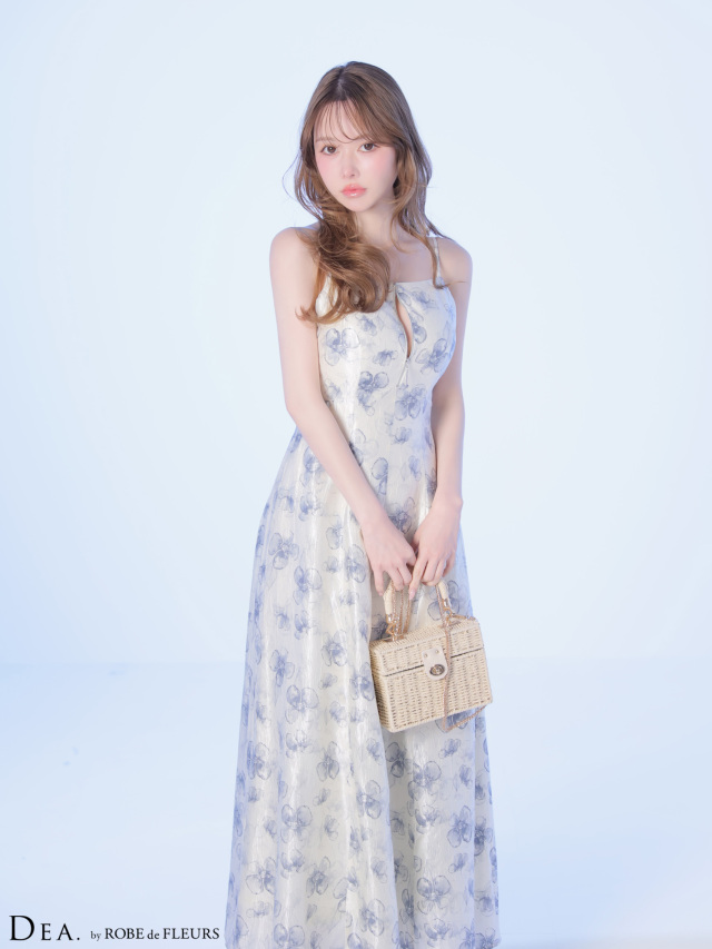 XS～Lサイズあり】バックオープンフラワーサテンフレアロングキャバ