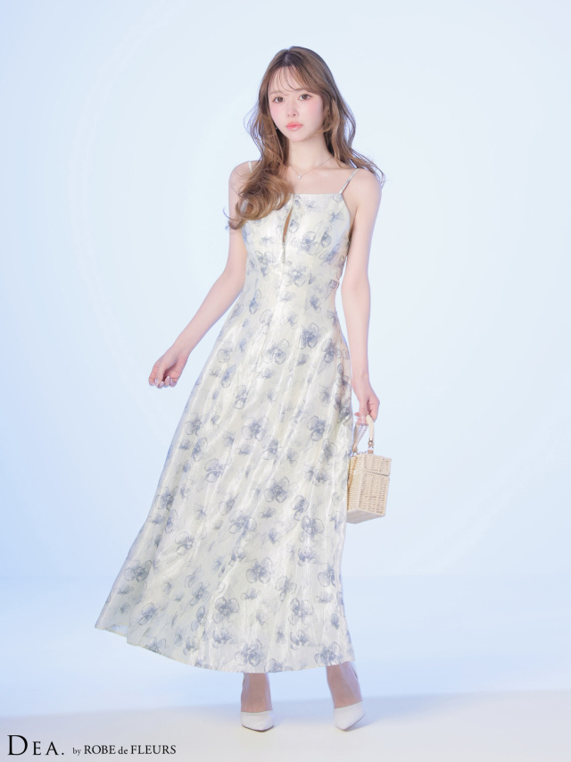 XS～Lサイズあり】バックオープンフラワーサテンフレアロングキャバ