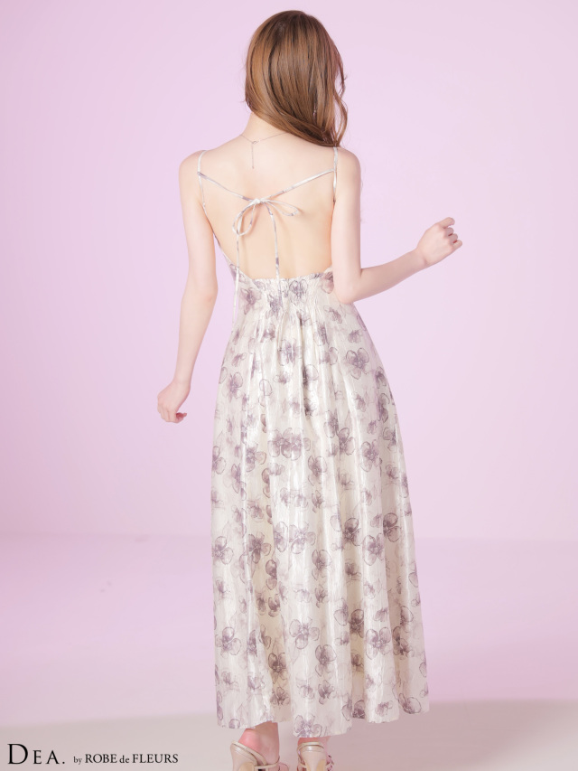 XS～Lサイズあり】バックオープンフラワーサテンフレアロングキャバ