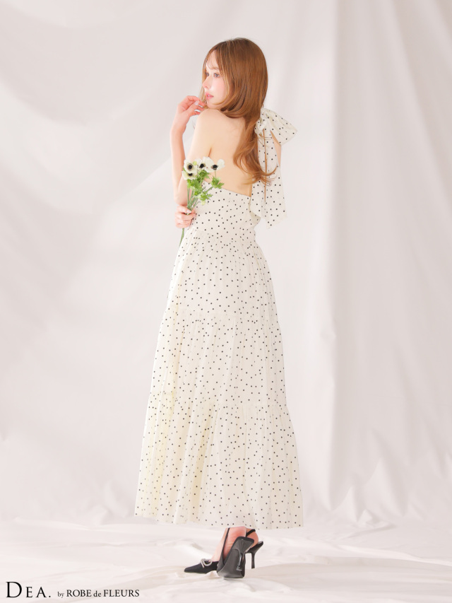 XS〜Lサイズあり】クロスホルタードットロングキャバドレス(DE4646)