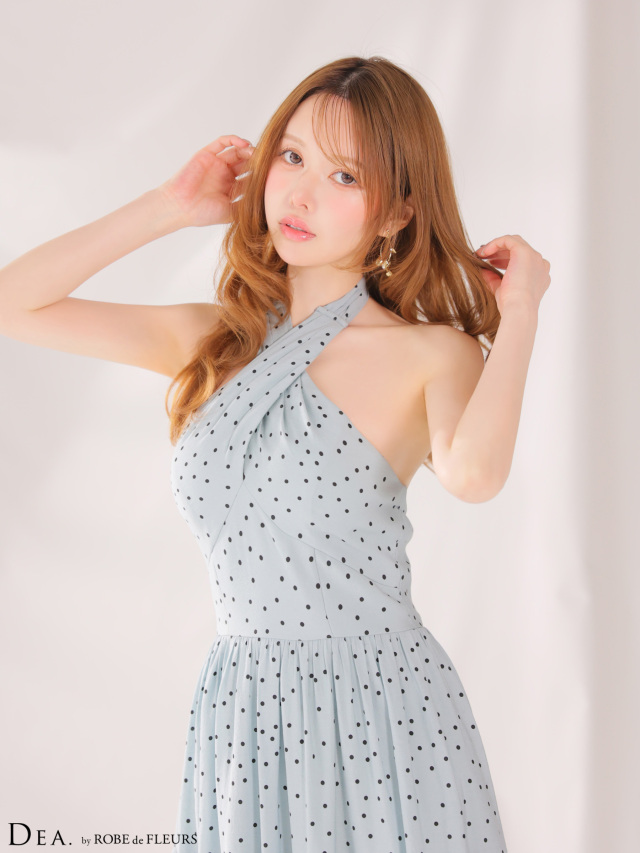 XS〜Lサイズあり】クロスホルタードットロングキャバドレス(DE4646)