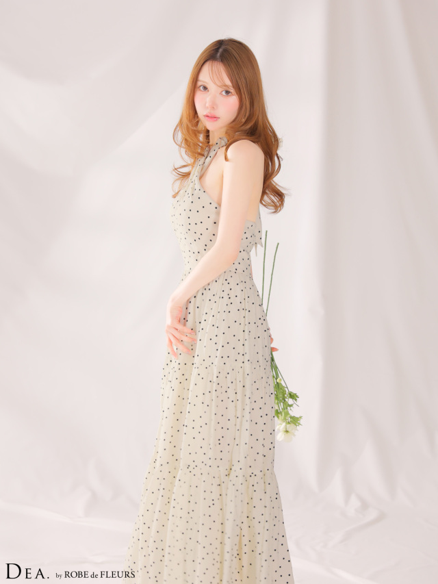 XS〜Lサイズあり】クロスホルタードットロングキャバドレス(DE4646)