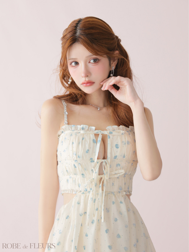 Jewels 小花柄キャミソールリボンフレアミニドレス　新品 即日発送】小花柄キャミソールリボンフレアミニドレス/キャバドレス