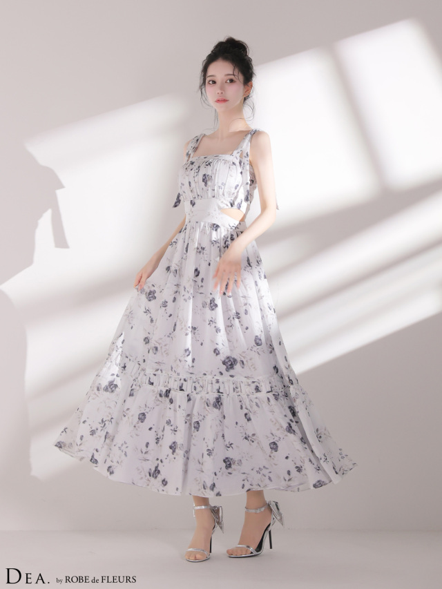 XSサイズあり】フラワーシフォンサイドカットロングキャバドレス(DE4653)