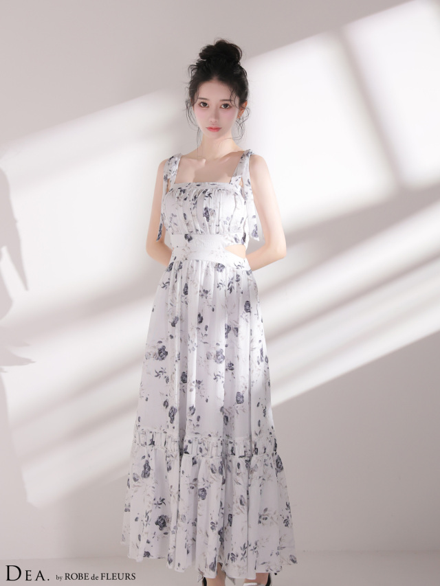 XSサイズあり】フラワーシフォンサイドカットロングキャバドレス(DE4653)