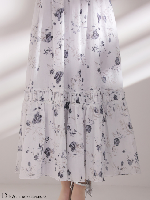 DEA. by ROBE de FLEURS／キャバドレス ロングドレス XS〜Lサイズあり】フラワーシフォンティアードロングキャバ
