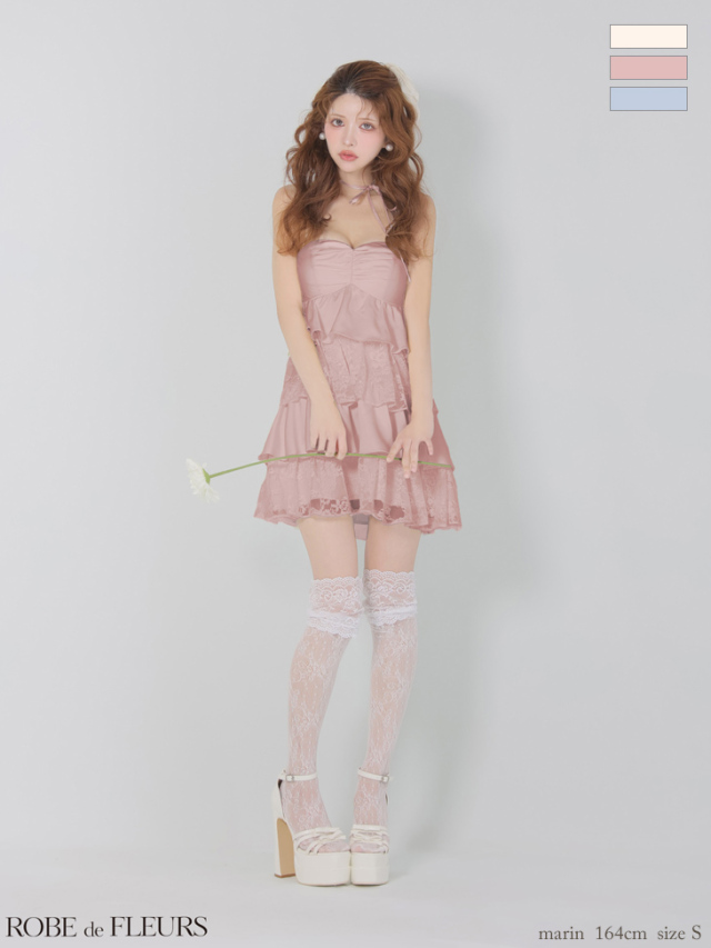 XSサイズあり】スパンコールレースティアードフリルミニキャバドレス