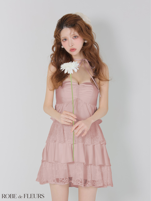 XSサイズあり】スパンコールレースティアードフリルミニキャバドレス