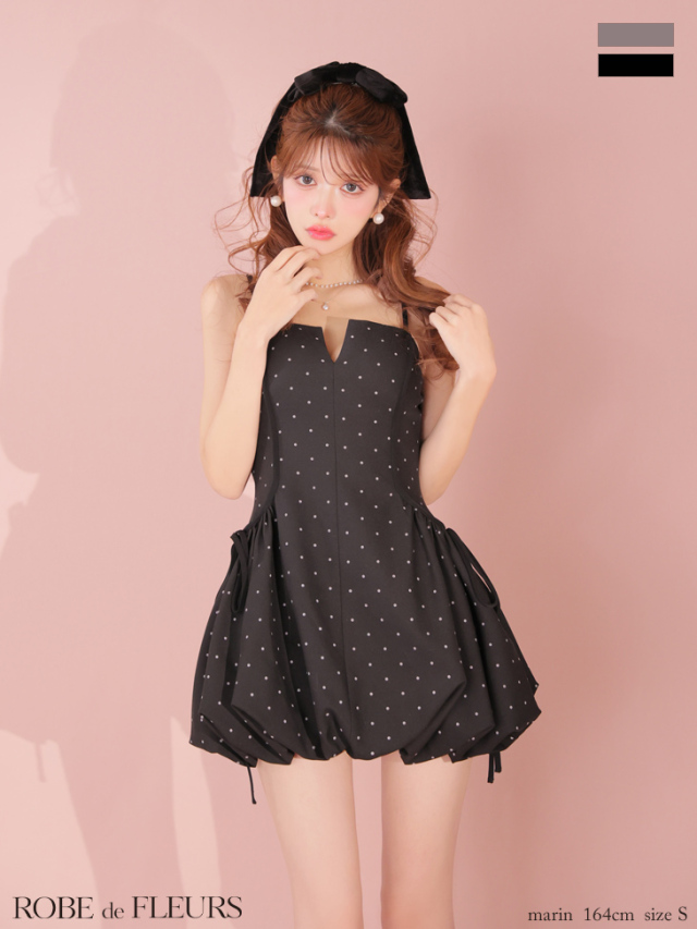 LITMUS購入　バルーンミニドレス XSサイズあり】ドット柄バルーンミニキャバドレス (fm4702)