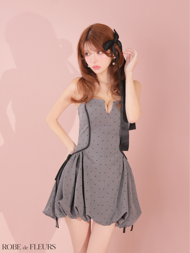 XSサイズあり】ドット柄バルーンミニキャバドレス (fm4702)