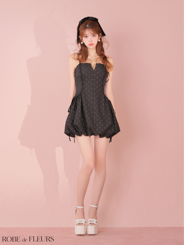 XSサイズあり】ドット柄バルーンミニキャバドレス (fm4702)