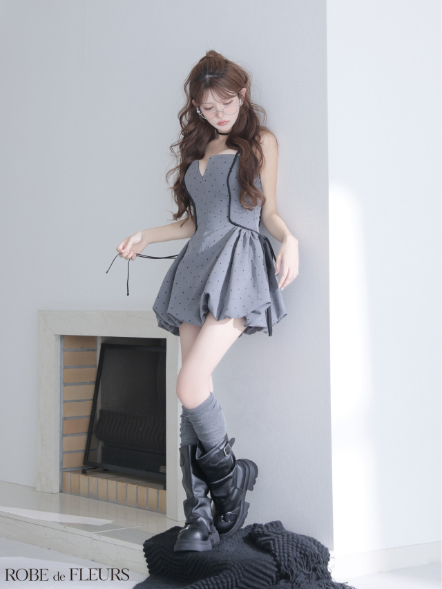 XSサイズあり】ドット柄バルーンミニキャバドレス (fm4702)