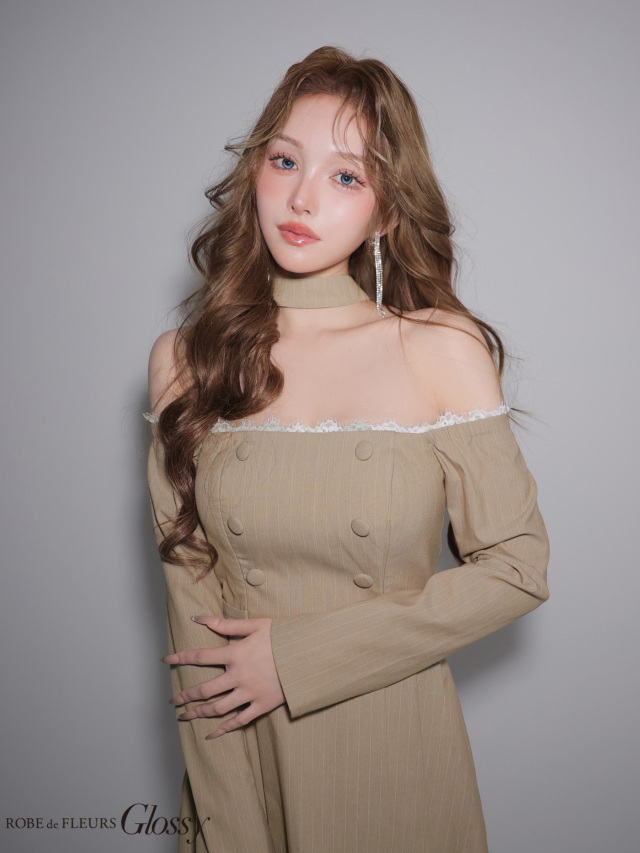 XSサイズあり】ダブルボタンストライプフレアミニキャバドレス (GL4800)