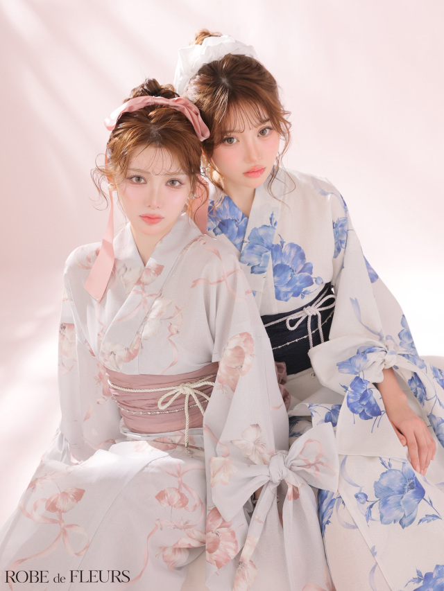 ROBE de FLEURS 花柄浴衣 浴衣】ROBE de FLEURS Ribbon Sleeve Flower Yukata（fm4910）