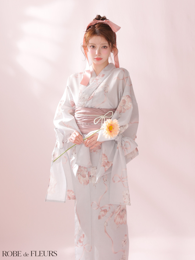 浴衣】ROBE de FLEURS Ribbon Sleeve Flower Yukata（fm4910）