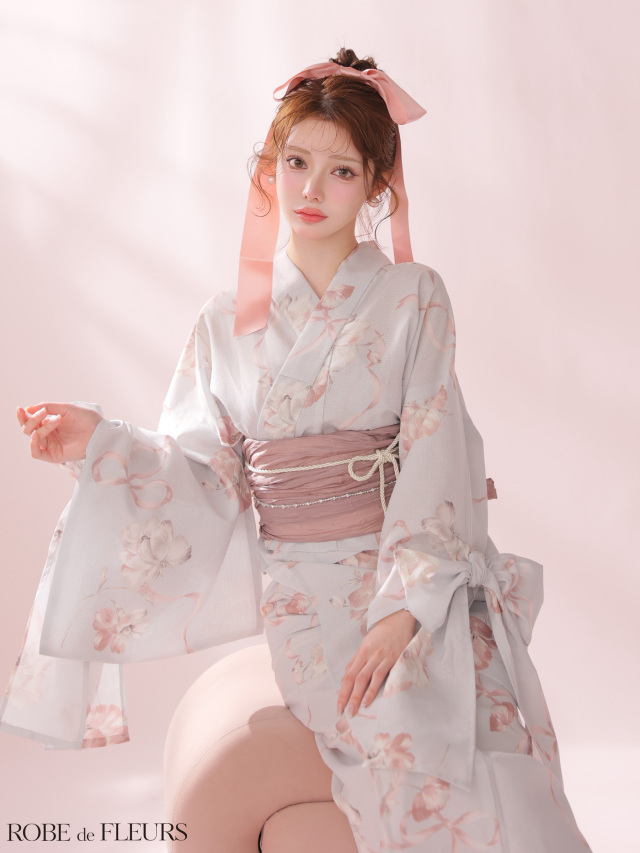 ROBE de FLEURS 花柄浴衣 浴衣】ROBE de FLEURS Ribbon Sleeve Flower Yukata（fm4910）