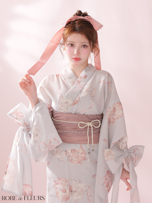 ROBE de FLEURS 花柄浴衣 浴衣】ROBE de FLEURS Ribbon Sleeve Flower Yukata（fm4910）