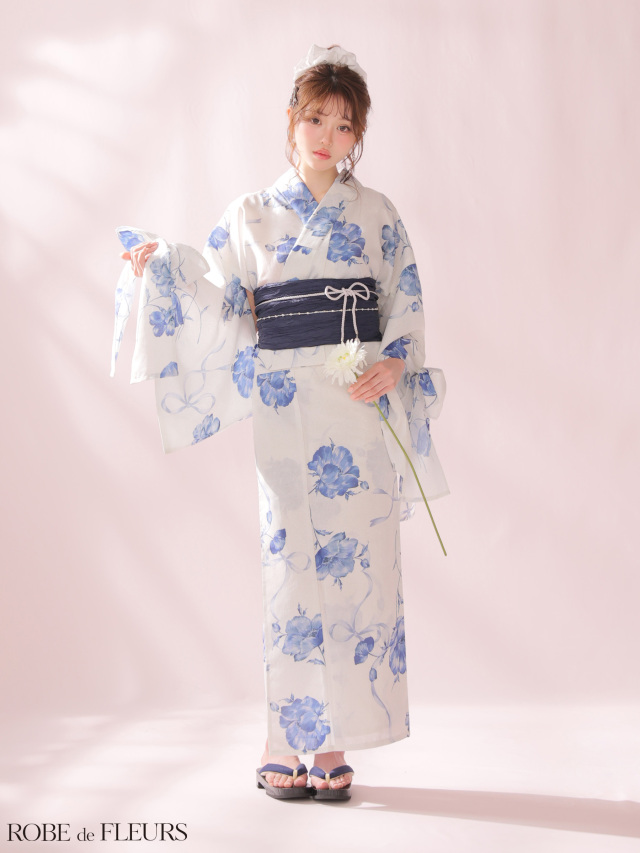 浴衣】ROBE de FLEURS Ribbon Sleeve Flower Yukata（fm4910）