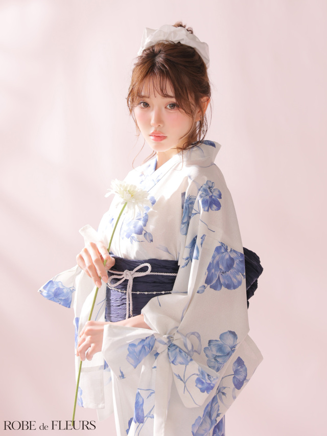 浴衣】ROBE de FLEURS Ribbon Sleeve Flower Yukata（fm4910）