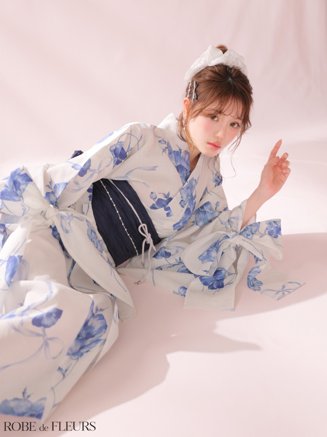 浴衣】ROBE de FLEURS Ribbon Sleeve Flower Yukata（fm4910）