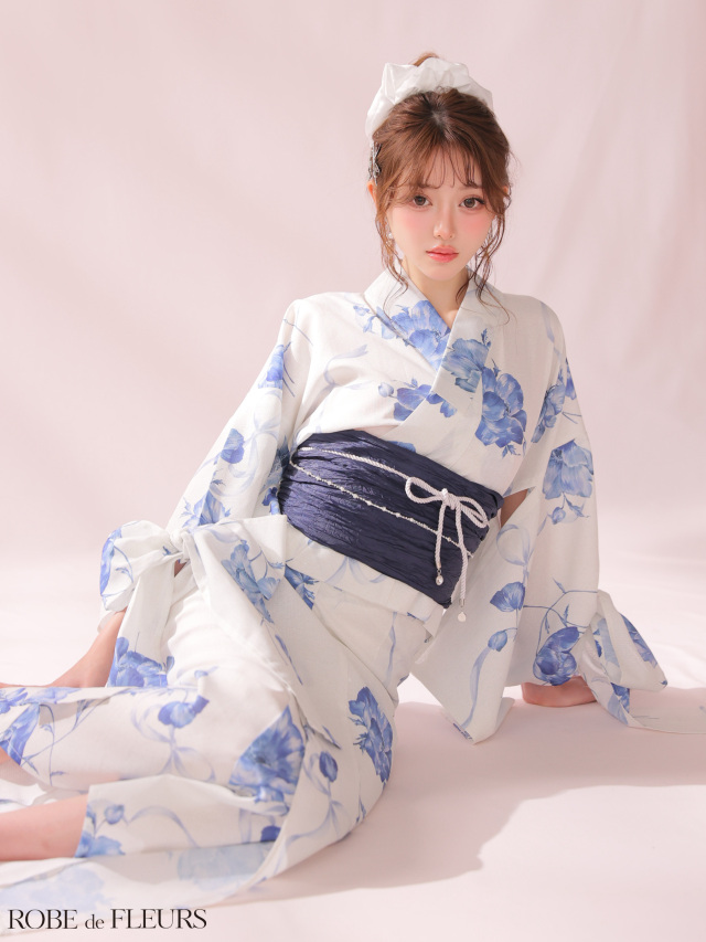 浴衣】ROBE de FLEURS Ribbon Sleeve Flower Yukata（fm4910）