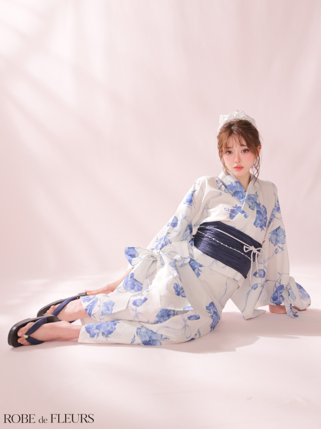 ROBE de FLEURS 花柄浴衣 浴衣】ROBE de FLEURS Ribbon Sleeve Flower Yukata（fm4910）