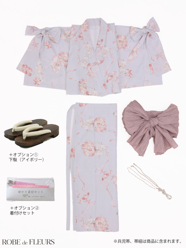 ROBE de FLEURS 花柄浴衣 浴衣】ROBE de FLEURS Ribbon Sleeve Flower Yukata（fm4910）