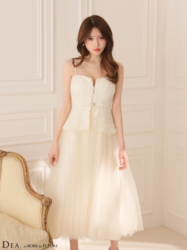 【定価34980円】【ROBE de FLEURS】チュールロングドレス XS～Lサイズあり】レースティアードチュールフレアロングキャバドレス