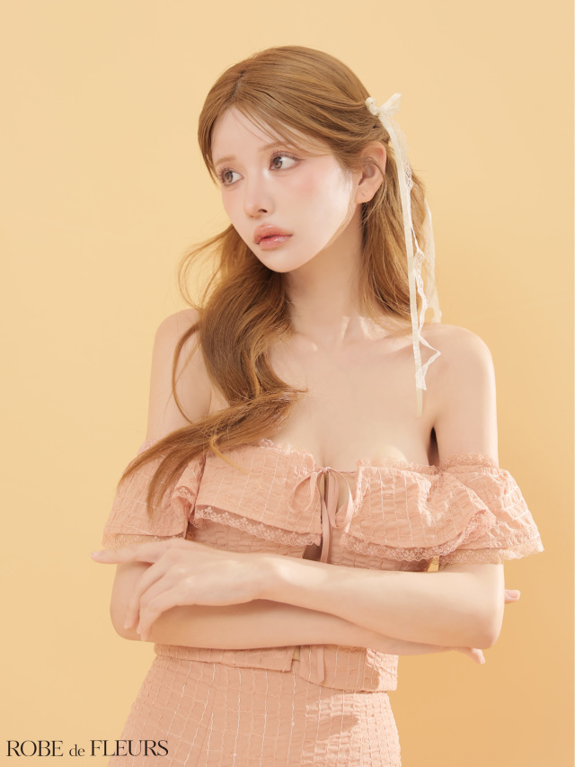 XSサイズあり】オフショルシフォンリボンセットアップミニキャバドレス