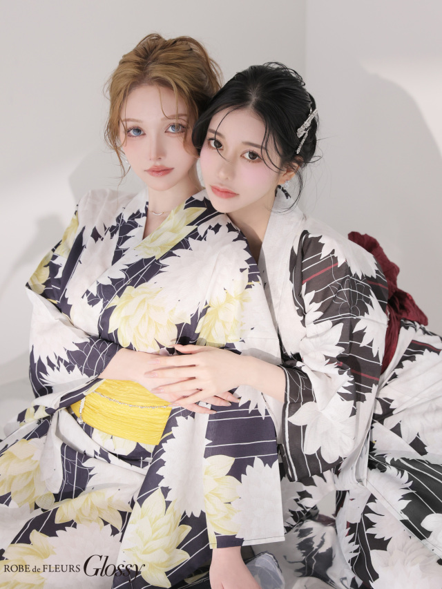 浴衣】ROBE de FLEURS Glossy Modern Dahlia Yukata (GL5414)