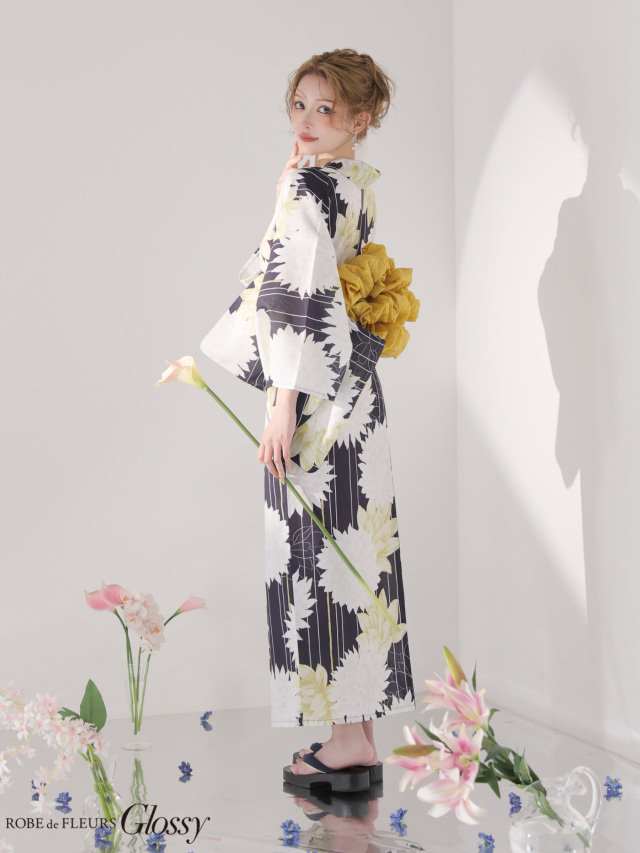 浴衣】ROBE de FLEURS Glossy Modern Dahlia Yukata (GL5414)