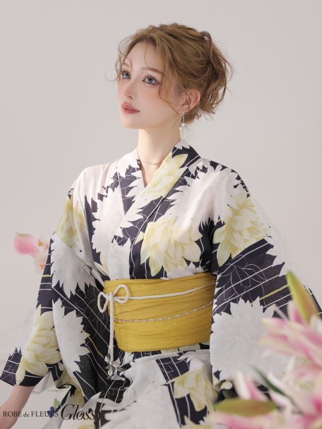 浴衣】ROBE de FLEURS Glossy Modern Dahlia Yukata (GL5414)