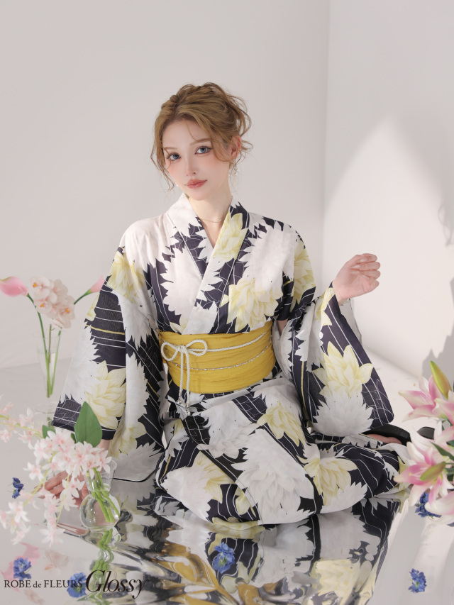 着物・浴衣 T.held 浴衣】ROBE de FLEURS Glossy Modern Dahlia Yukata (GL5414)