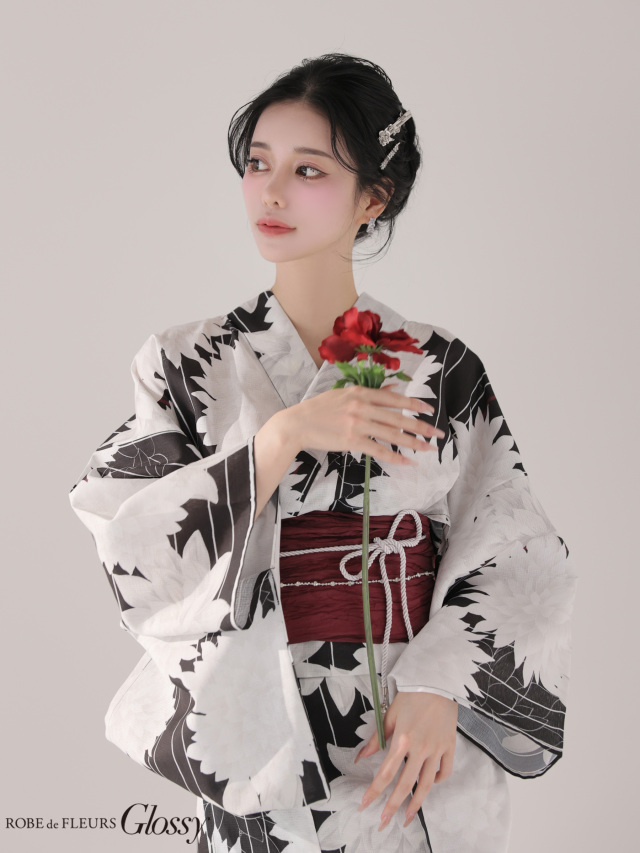 浴衣】ROBE de FLEURS Glossy Modern Dahlia Yukata (GL5414)