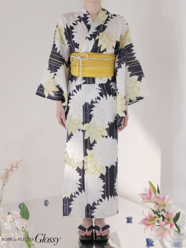 浴衣】ROBE de FLEURS Glossy Modern Dahlia Yukata (GL5414)