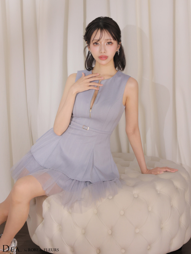 XS～Lサイズあり】ノースリーブベルトデザインチュールミニキャバ