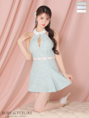 ROBE de FLEURS 水色ツイードドレス　キャバドレス　セットアップ XSサイズあり】スプリングツイード×ドットフリルセットアップ
